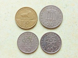 Görögország 4 db Különböző Érme 10 20 50 Drachma 1976-1992