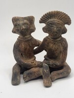 Vintage Mexikói Terrakotta Páros Szobor – Prekolumbián Stílus (14,5 cm)