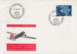 1969 FDC Svájc Swissair Douglas DC-3 Utolsó Repülése Elsőnapi Boríték Repüléstörténelem