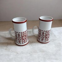 2db Retro Hollóházi Porcelán Korsó Egyben - Népi Motívumokkal