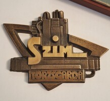 Ritka! SZIM  Szerszámgépipari Művek Törzsgárda réz  v. bronz plakett díszdobozában  13 x 10 cm