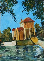 Festmény (01/33) - BÁNFI -  TATAI VÁR (olaj, karton, 25x35  cm)