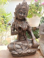 Eredeti Antik régi Bronz ozott  Nagy 50cm Tara Buddha Japán kerti kő szobor Restaurálva feng shui