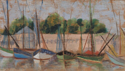 Hajók kikötőben, Violette de Mazia festményének reprintje, reprodukció, plakát, 60*43 cm.