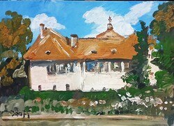 Festmény (01/27) - BÁNFI : SZIGLIGET, ALKOTÓHÁZ   (olaj, karton, 25x35  cm)