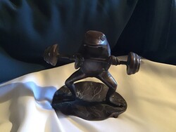 Különleges, dekoratív bronz béka figura – Súlyemelő