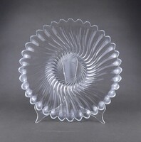 1Z679 Nagyméretű tollas üveg gyümölcskínáló tál asztalközép 33 cm