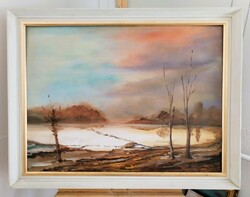 (K) Tájkép festmény 70x90 cm kerettel