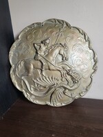 Retro Sárkányölő Szent György fém falidísz (33 cm) – Részletgazdag domborkép