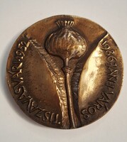 Bűdszentmihály 1950 Tiszavasvári  bronz emlék plakett díszdobozában  7,6 cm