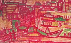 1 FT-RÓL! Cs. Németh Miklós óriási 110x70 cm olajfestmény, nincs minimálár! Piros házak, tájkép