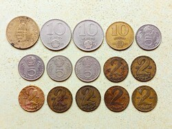 Magyarország 15 db Különböző Érme 2 5 10 100 Forint 1970-1995