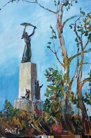 Festmény (02/12) - BÁNFI  : BUDAPEST, FELSZABADULÁSI EMLÉKMŰ (olaj, karton, 50x35  cm)