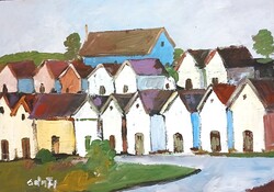 Festmény (02/62) - BÁNFI  : VILLÁNYKÖVESDI PINCESOR (olaj, karton, 50x35  cm)