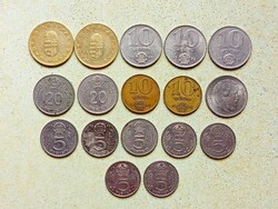 Magyarország 17 db Különböző Érme 5 10 20 100 Forint 1967-1995
