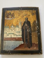 Radnozsi Szent Szergej, szentháromsággal XIX.sz. Orosz IKON 13X11X1 cm