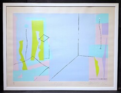 Müller Árpád: Absztrakt kompozíció, fehér keretben, 70x50 cm + keret (nagyméretű grafika) II.