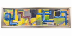 Nagyméretű modern festmény Bak Imre ? Kódolt Terek 166x43 cm keret nélkül.