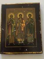 Szent Guriás, Szamon, Avin Réz lemezen XIX.sz. Orosz úti IKON 11,5 X9X1 cm