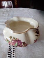 Jelzett Zsolnay porcelán virágos vajszínű   kaspó /  cukortartó / váza / asztalközép