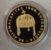 Arany 20000 Forint 1999 Az államalapítás 1000. évfordulója (certifikáttal)