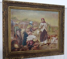 Piaci alkudozás (Népi életkép) – Olaj, vászon