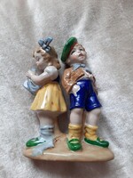 Lippelsdorf GDR / NDK porcelán gyerekpár figura, jelzett, hibátlan, kb. 14 x 9 cm
