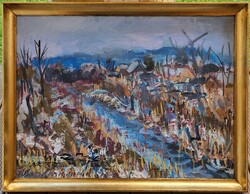 Uhrig Zsigmond (1919-1993) Nádas c Képcsarnokos festménye EREDETI GARANCIÁVAL