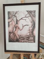 Bari Árpád – Tavaszi metafóra jelzett, sorszámozott litográfia 50x66 cm kerettel