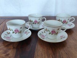Vintage kínai Jingdezhen porcelán teás / kávés szett – Rózsa mintás 4 személyes készlet (7,5 cm)