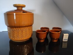 Mid-century retro mázas kerámia bólés tál négy pohárral