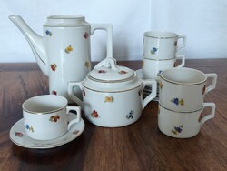 Retro Zsolnay porcelán mokkás / kávés készlet – Szórt vadvirágos dekorral