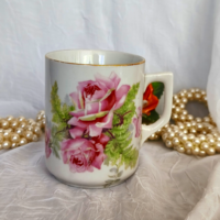 Retró Zsolnay rózsás, páfránymintás,  porcelán bögre  15.