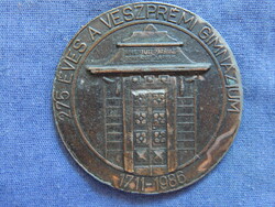275 éves a  Veszprémi Gimnázium 1711-1986 - plakett 60 mm