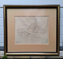 Borsos Miklós (1906 - 1990): Balatoni vitorlás - Rézkarc
