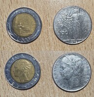 Olasz 500 és 100 líra érmék