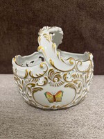 Herendi kézzel áttört porcelán kosár füllel – Viktória minta (VBO) – 16 cm
