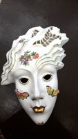 Herendi Viktória Mintás Porcelán Maszk. Hibátlan, Jelzett, Kézzel Festett. Méretei: 31 x 25 cm