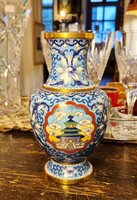 Cloisonné Kínai Rekesszomanc váza- távol- keleti motívumokkal 18,5 cm