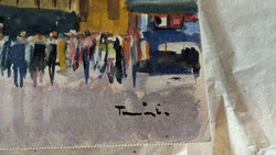Tamás Ervin - Velencei életkép, papír, gouache 29,5 x 42 cm