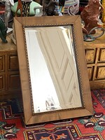 BIEDERMEIER KERETŰ EREDETI CSISZOLÁSÚ FALI TÜKÖR, ARANY DÍSZÍTÉSSEL 80 X 54 CM