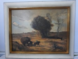 Nagyméretű Camille Corot műnyomat antikolt fa díszkeretben - Német hagyatékból