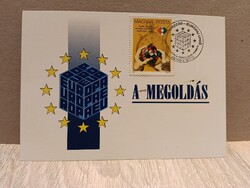 Magyarország EU-csatlakozási tárgyalások 1998 alkalmi levelezőlap Rubik-kockás bélyegzéssel