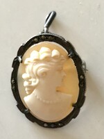 Nincs minimálár! Kámea medál és bross, markazitköves valódi ezüst foglalatban