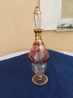 Antik bordó és arany dekoros,csíszolt üveg palack eredeti dugójával,,34 cm,,Hibátlan!