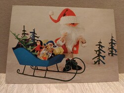 Retro karácsonyi képeslap 1984 – Gink Károly fotó, Mikulás szánon