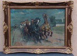 Vágtázó lovas fogat! 70x100 olaj vászon