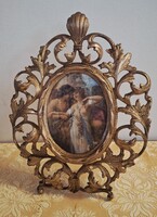 Gyönyörű tömör réz Barokk, rokokó ovális képtartó  , fotó tartó,  kép keret  29 cm x 22 cm