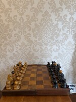 Antik fa sakk készlet Táblával