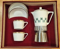 MÚZEUMI RITKASÁG! Autopress Souvenir 2 sz. Hollóházi porcelán kávéfőző szett – NOS, Bársonydobozban.